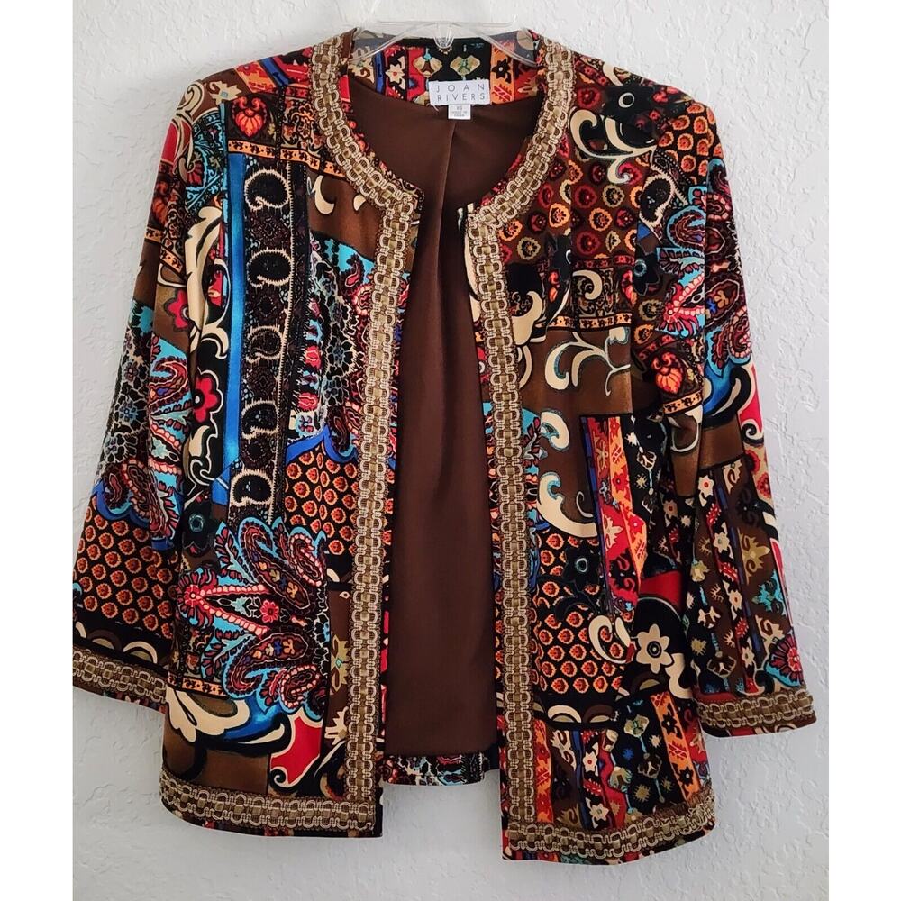 Jacket/Top-Joan Rivers-Brown-Blue-Red-3/4 Length Sleeves-Size X-SMALL